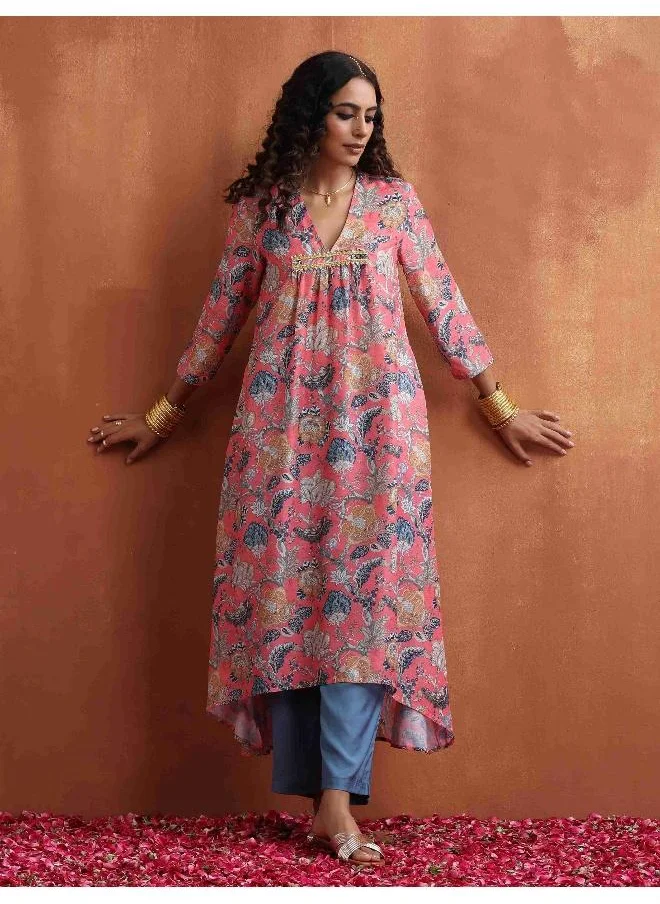 ترو برونز trueBrowns Orange Print A-line Kurta Set