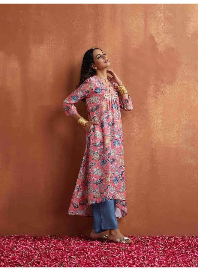 ترو برونز trueBrowns Orange Print A-line Kurta Set