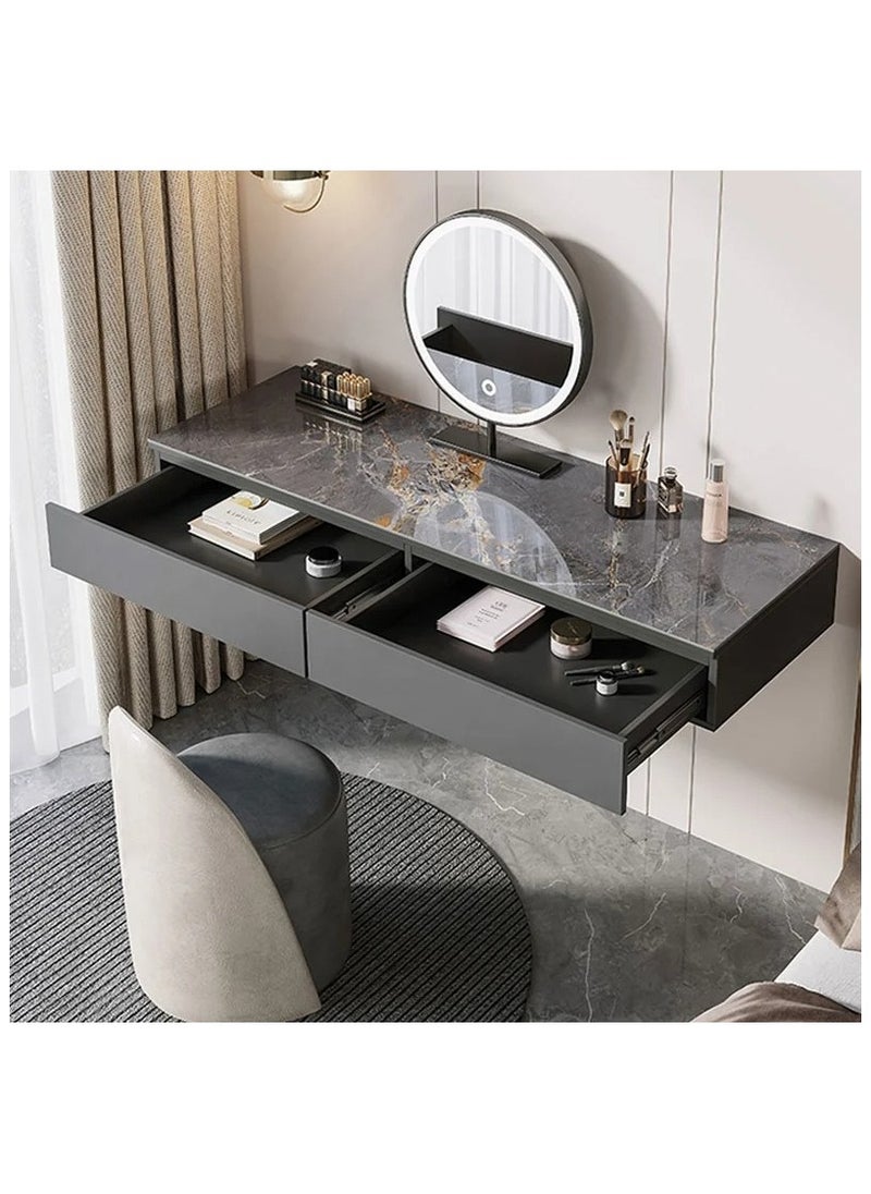 AWD Modern Wall-Mounted Dressing Table with LED Mirror – Marble Finish, 2 Drawers, Space-Saving Design  - Image 3