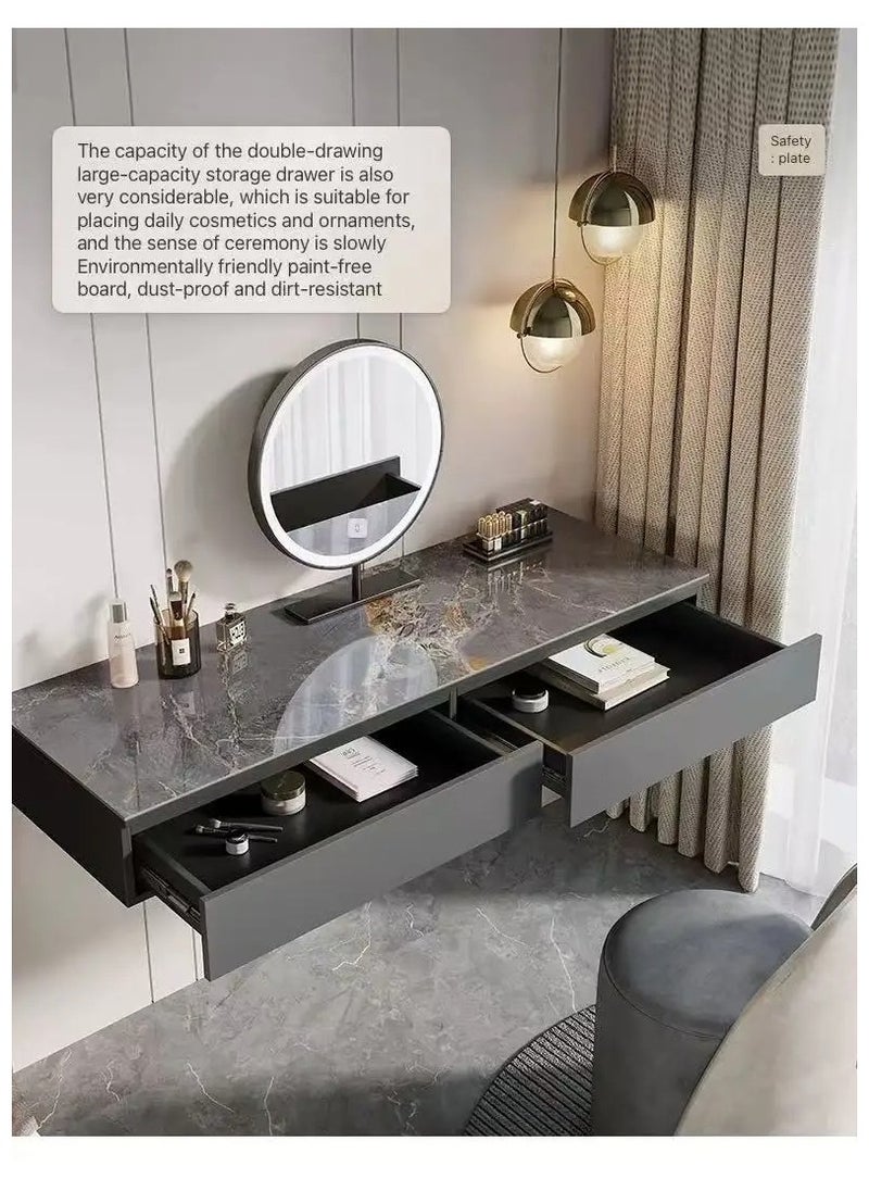 AWD Modern Wall-Mounted Dressing Table with LED Mirror – Marble Finish, 2 Drawers, Space-Saving Design  - Image 4