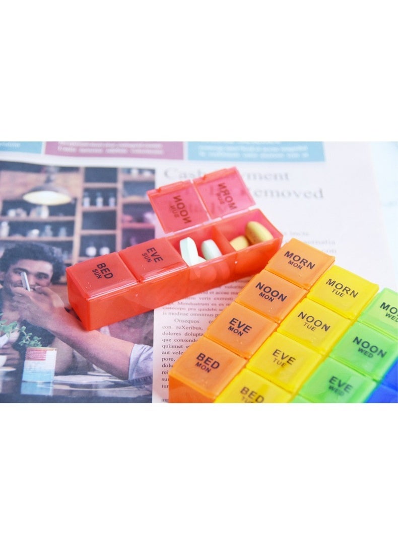 سيستار صندوق تخزين حبوب الدواء 7*4 مع حقيبة، آمن للاستخدام في الطعام، ملون - Image 2