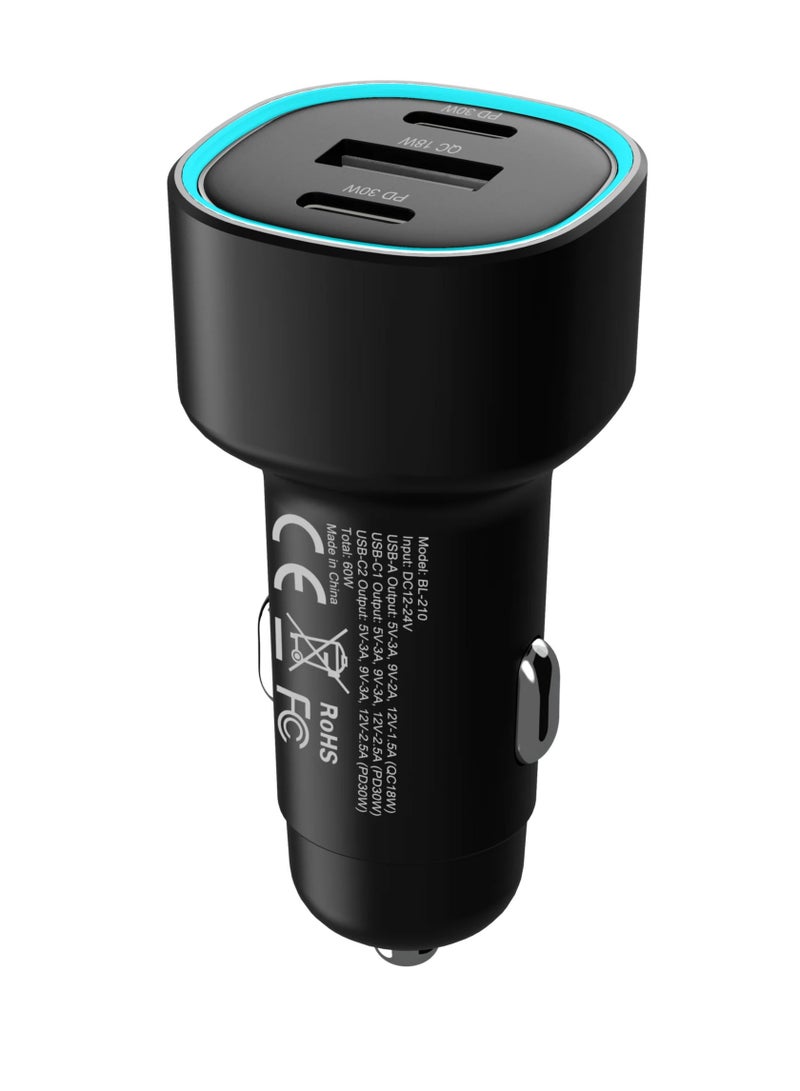 بيلك شاحن سيارة سريع مع منفذ USB ومنفذين  تايب C (60 واط ) يدعم الشحن السريع - Image 3