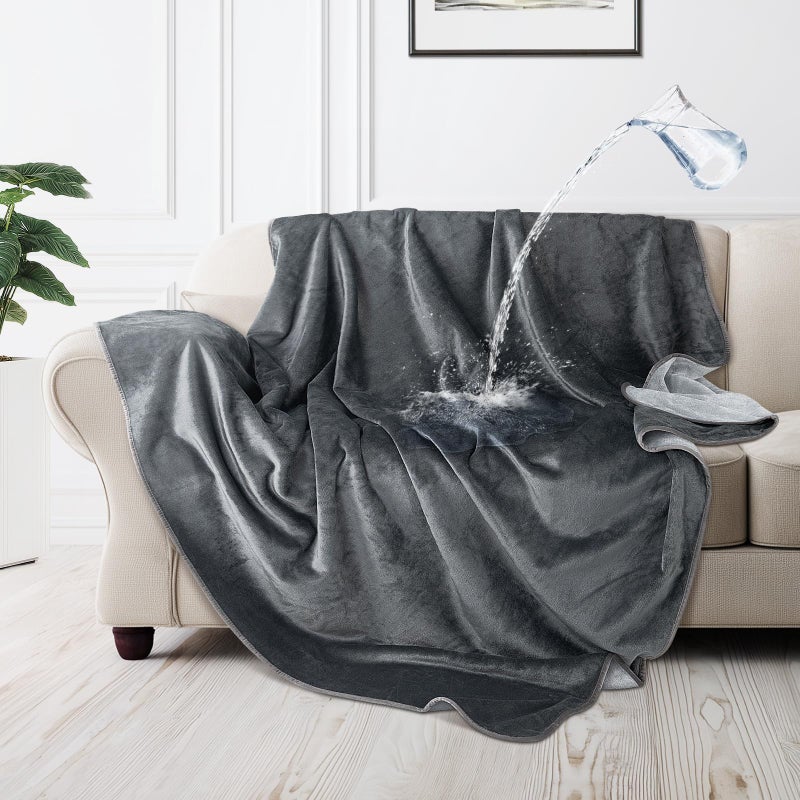 LOOBANI Waterproof Dog Blanket for Couch: Reversible Flannel Bed Blanket for Medium Large Dogs Liquid Proof, Soft Throw Blanket Couch Cover Protector for Sofa, Crate, Travel, Picnic, 50" x 60", Grey - Image 1