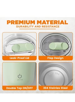 Gravit Automatic Stirring Mug 350ml - Rechargeable Electric Mixing Cup for Coffee, Milk, Cocoa - Stainless Steel Self-Stirring Cup - Anti-Rust Rotating Cup, Ideal for Home, Office, and Travel (Green)  - Image 2
