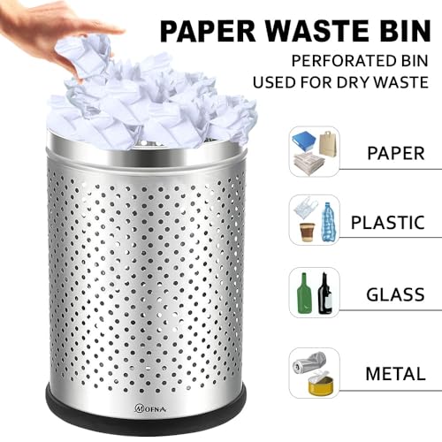 Mofna Stainless Steel Perforated Dustbin for Home, Trash Can with Anti-skid Base, Garbage Bin for Bathroom, Office, Bedroom, Kitchen & Toilet or Commercial Use- (10x14 In -18 Liter, Silver), Pack of 1 - Image 5