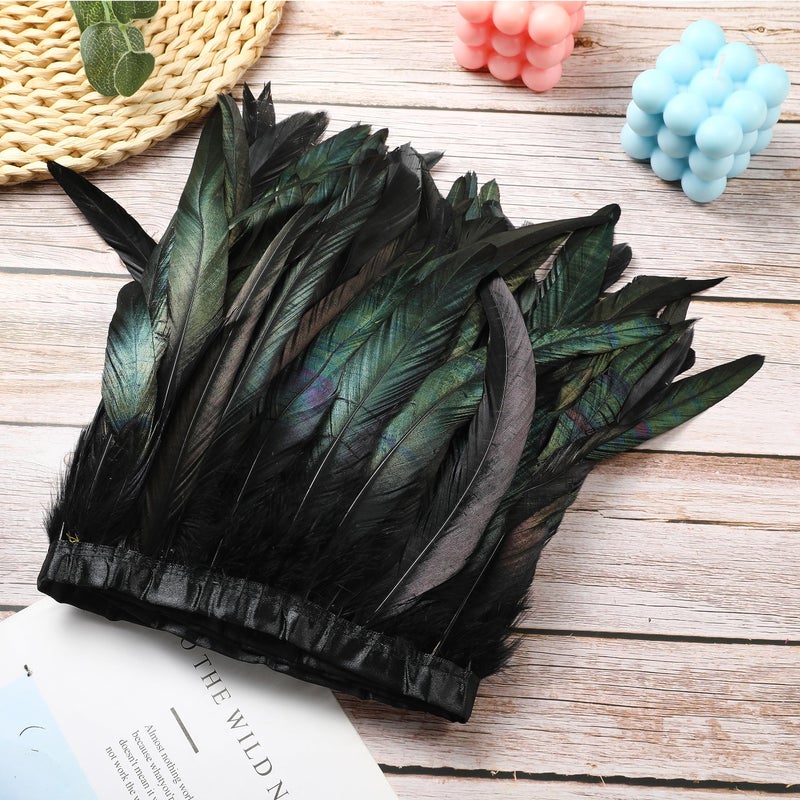 Holmgren Black Rooster Feather Trim - 10-12Inch 2 Yards Natural Large Rooster Tail Feathers Fringe Trim For Diy Sewing Crafts  Feather Dress  Cape Shawl  Wings  Halloween Costumes Decoration (Black) - Image 3