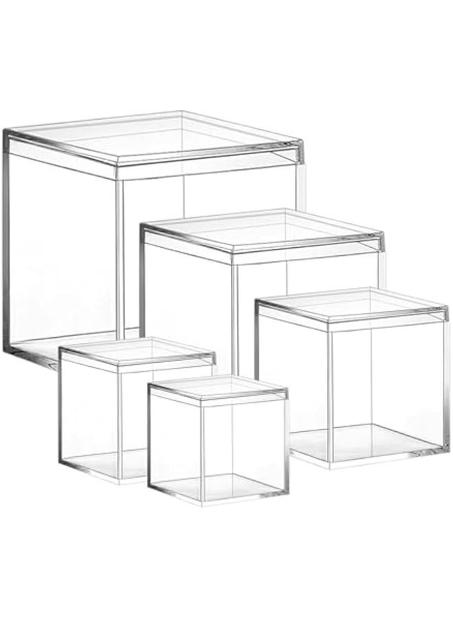 Arabest 4.7/4/3.3/3/2.5 inch Clear Acrylic Box with Lid, Jewelry Display Box, Plastic Square Cube Decorative Storage Boxes for Candy Pill and Tiny Jewelry, Artwork Display - Image 1