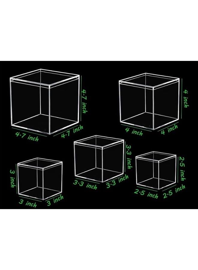Arabest 4.7/4/3.3/3/2.5 inch Clear Acrylic Box with Lid, Jewelry Display Box, Plastic Square Cube Decorative Storage Boxes for Candy Pill and Tiny Jewelry, Artwork Display - Image 2