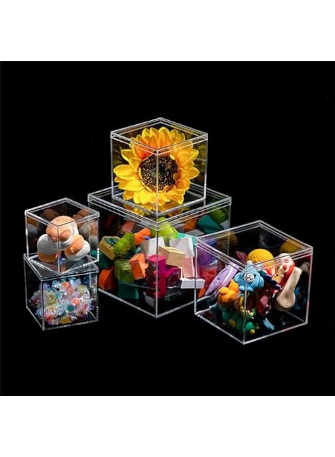 Arabest 4.7/4/3.3/3/2.5 inch Clear Acrylic Box with Lid, Jewelry Display Box, Plastic Square Cube Decorative Storage Boxes for Candy Pill and Tiny Jewelry, Artwork Display - Image 3