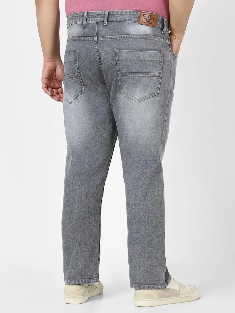 Urbano Fashion  Urbano Plus Men's Grey Straight Fit Washed Jeans Stretchable  | Best Price UAE