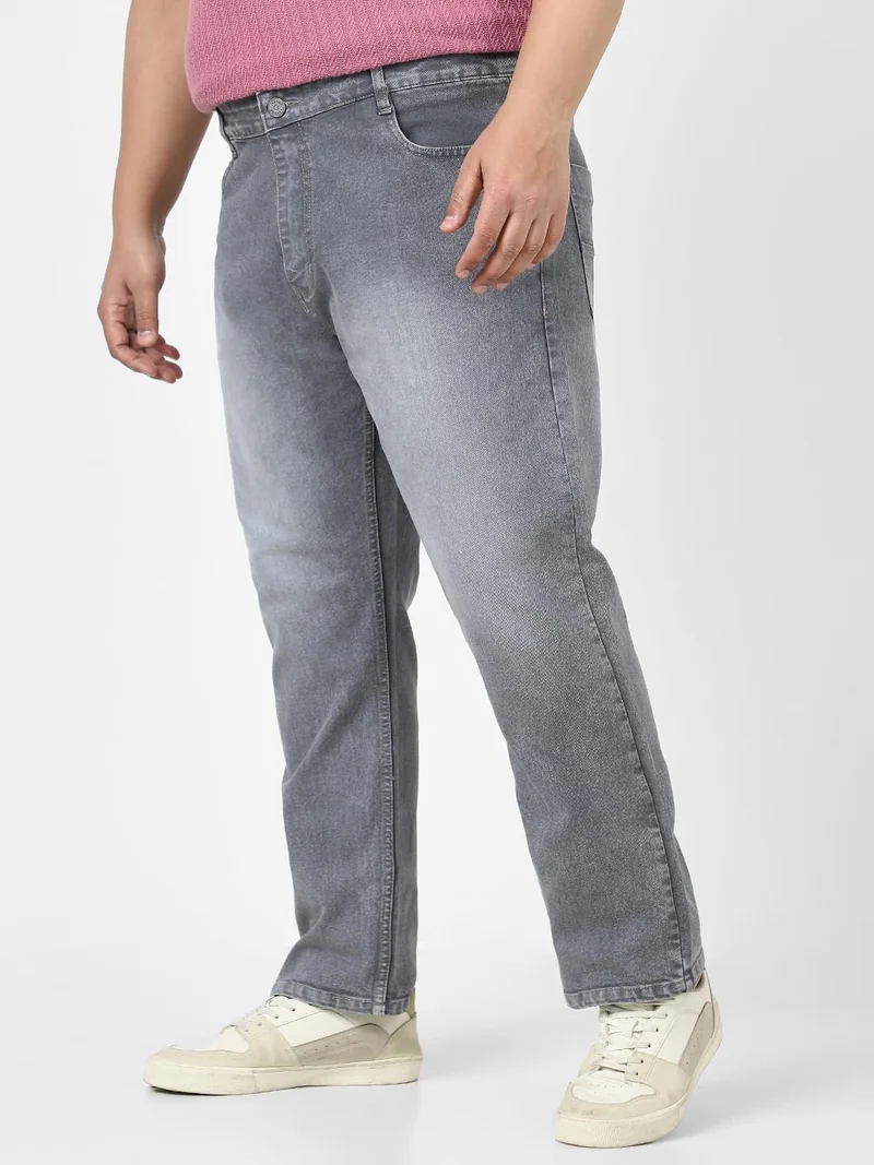 Urbano Fashion  Urbano Plus Men's Grey Straight Fit Washed Jeans Stretchable  | Best Price UAE
