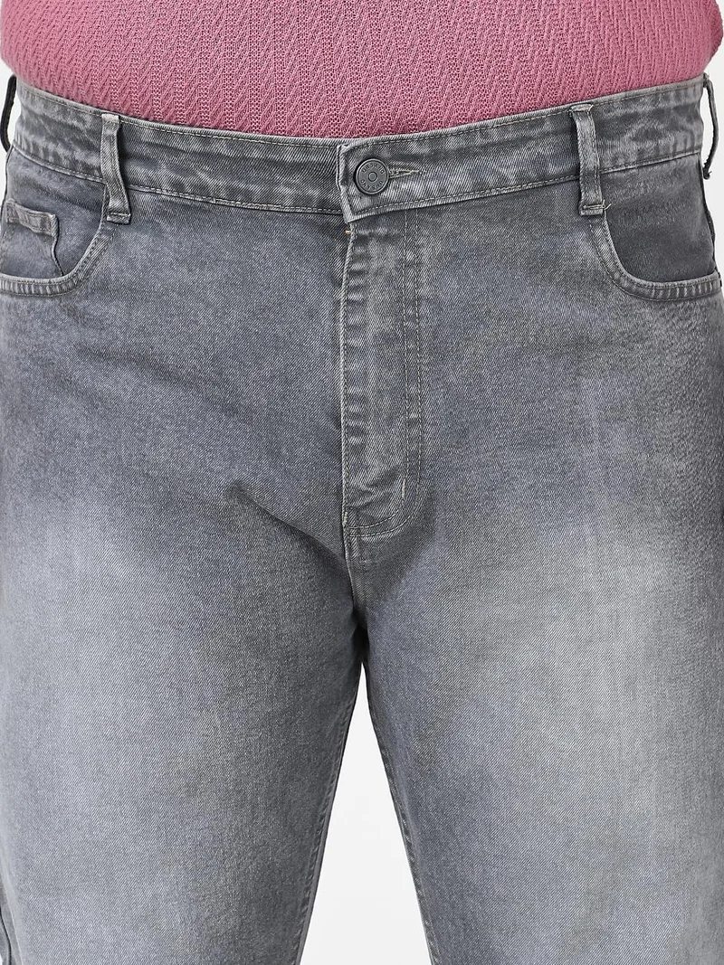 Urbano Fashion  Urbano Plus Men's Grey Straight Fit Washed Jeans Stretchable  | Best Price UAE