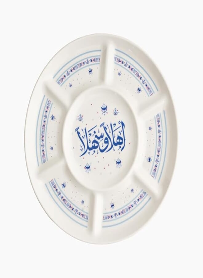 Zinnia Ahlan W Sahlan 7-Compartment Round Serving Tray – Blue Porcelain
