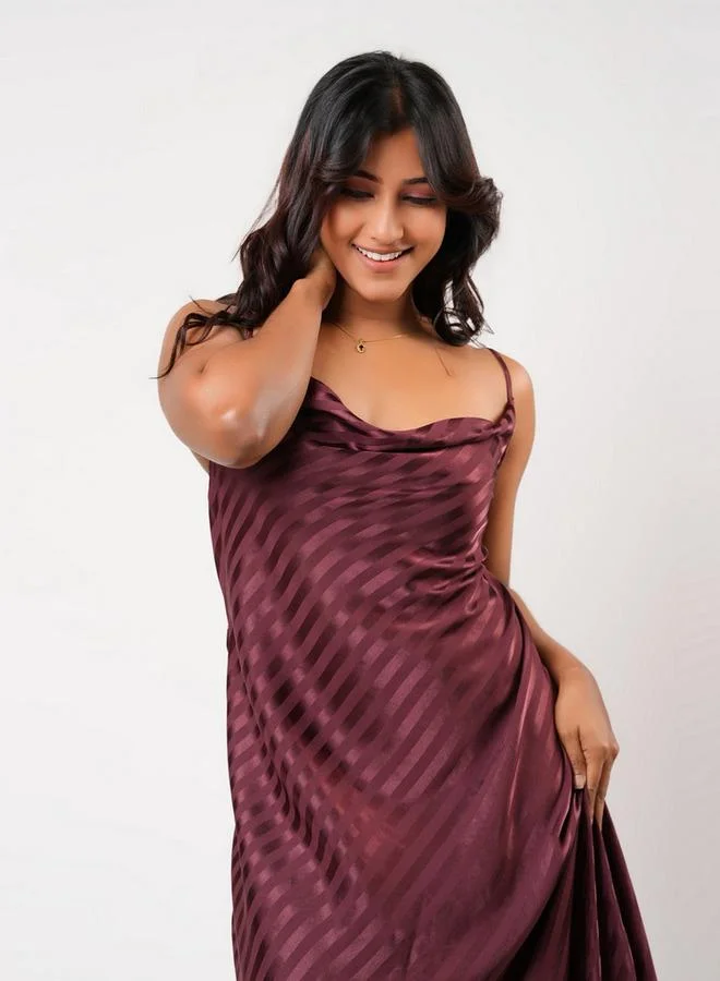 Aadaraya  Aadaraya Sleeveless Striped Maxi Night Gown for Women | Best Price UAE