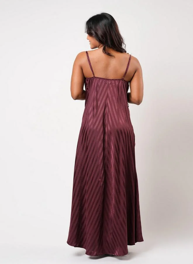 Aadaraya  Aadaraya Sleeveless Striped Maxi Night Gown for Women | Best Price UAE