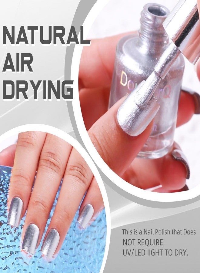 DouborQ Shiny Silver Color Nail Polish Finger Air Dry Long-lasting Metal Nail Art Varnish (01) - Image 4