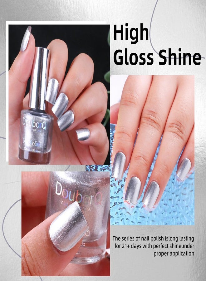 DouborQ Shiny Silver Color Nail Polish Finger Air Dry Long-lasting Metal Nail Art Varnish (01) - Image 5