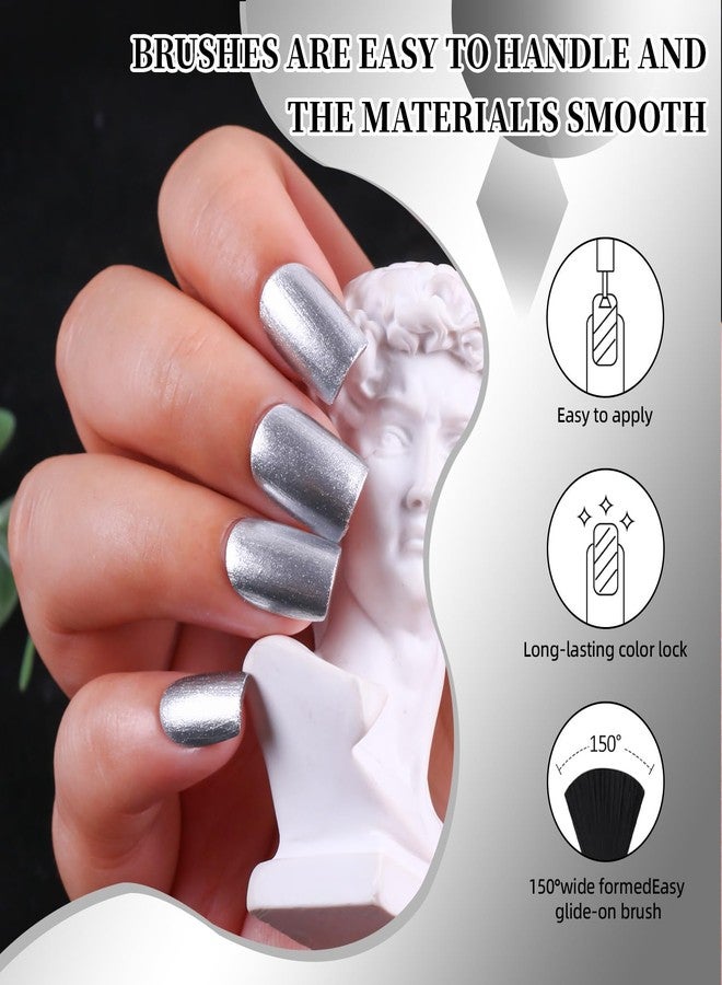 DouborQ Shiny Silver Color Nail Polish Finger Air Dry Long-lasting Metal Nail Art Varnish (01) - Image 2