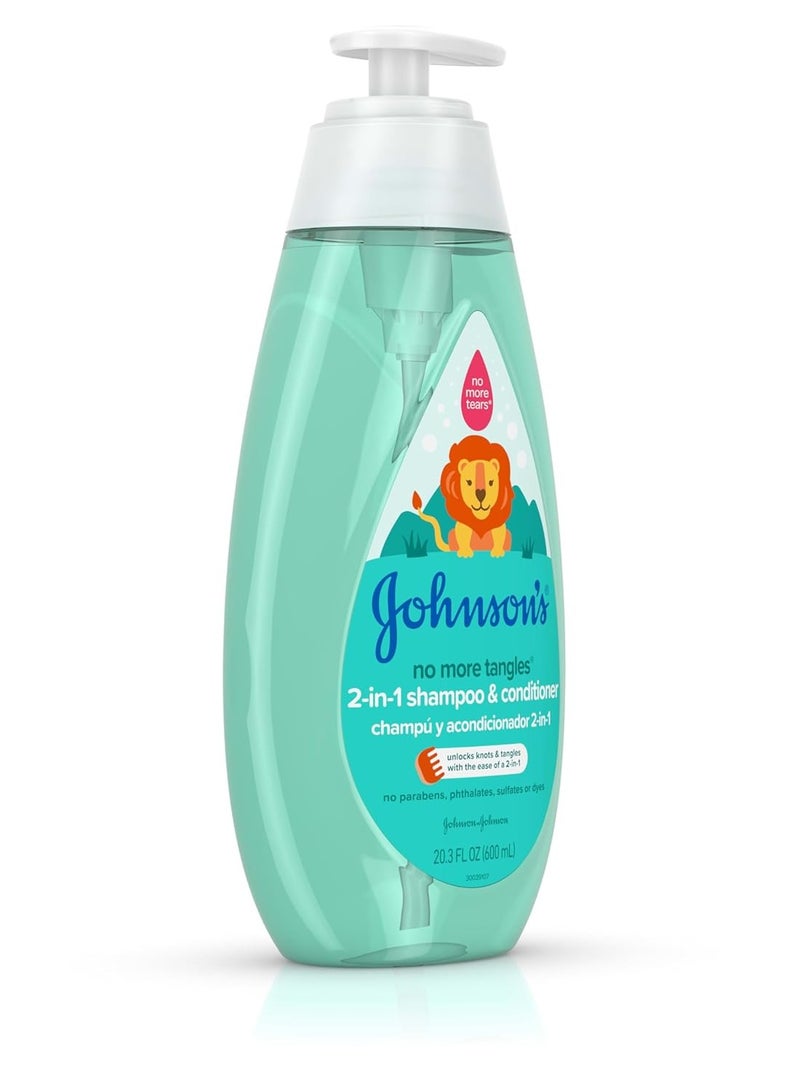 Johnson's Kids No More Tangles 2-in-1 Detangling Shampoo & Conditioner for Kids & Toddlers, Gentle & No More Tears, Hypoallergenic & Free of Parabens, Sulfates & Dyes, 20.3 fl. Oz - Image 2