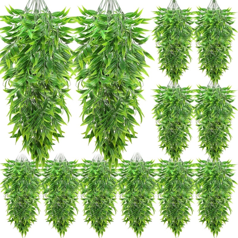 Hoteam 12 Pcs Artificial Hanging Plants Fake Ivy Vines with Fake Leaves for Living Room Decor Indoor Outdoor Decorations for Patio Artificial Plants Greenery for House Wall, No Baskets (Bamboo Leaf) - Image 1