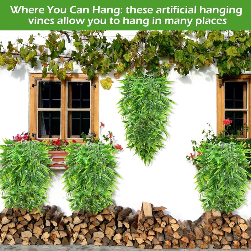 Hoteam 12 Pcs Artificial Hanging Plants Fake Ivy Vines with Fake Leaves for Living Room Decor Indoor Outdoor Decorations for Patio Artificial Plants Greenery for House Wall, No Baskets (Bamboo Leaf) - Image 4