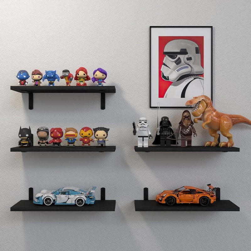 DOLLFIO Floating Shelves, 5 Sets Wall Shelves, Wood Floating Shelves for Bedroom Wall Décor, Wall Mounted Floating Bathroom Shelf for Storage, Floating Book Shelf, Living Room – Black - Image 4