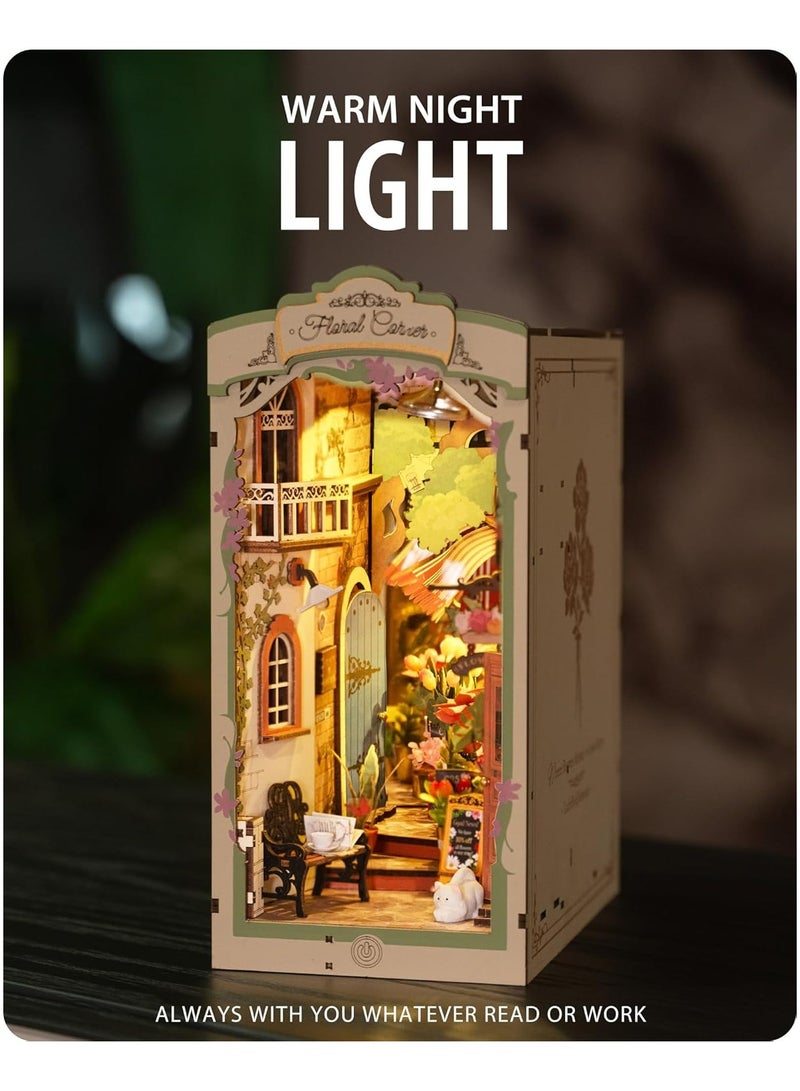 Rolife Book Nook TGB09 Flowers Corner Bookshelf Decoration with LED Lights, DIY Miniature House Kits, 3D Puzzle for Adults to Build, Decorative DIY Crafts/Birthday Gifts/Home Decor, Ideal Gift for G - Image 2