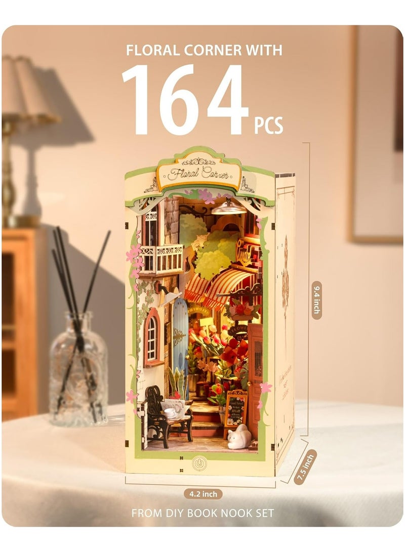 Rolife Book Nook TGB09 Flowers Corner Bookshelf Decoration with LED Lights, DIY Miniature House Kits, 3D Puzzle for Adults to Build, Decorative DIY Crafts/Birthday Gifts/Home Decor, Ideal Gift for G - Image 3