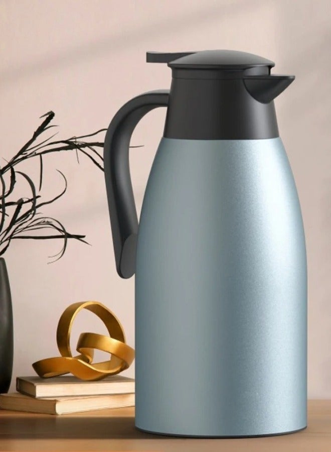 ترمس قهوة حراري معزول بسعة 2 لتر مع غطاء لحفظ درجة الحرارة، مصنوع من الفولاذ المقاوم للصدأ للقهوة والماء الساخن والشاي والمشروبات الباردة - ازرق - Image 2