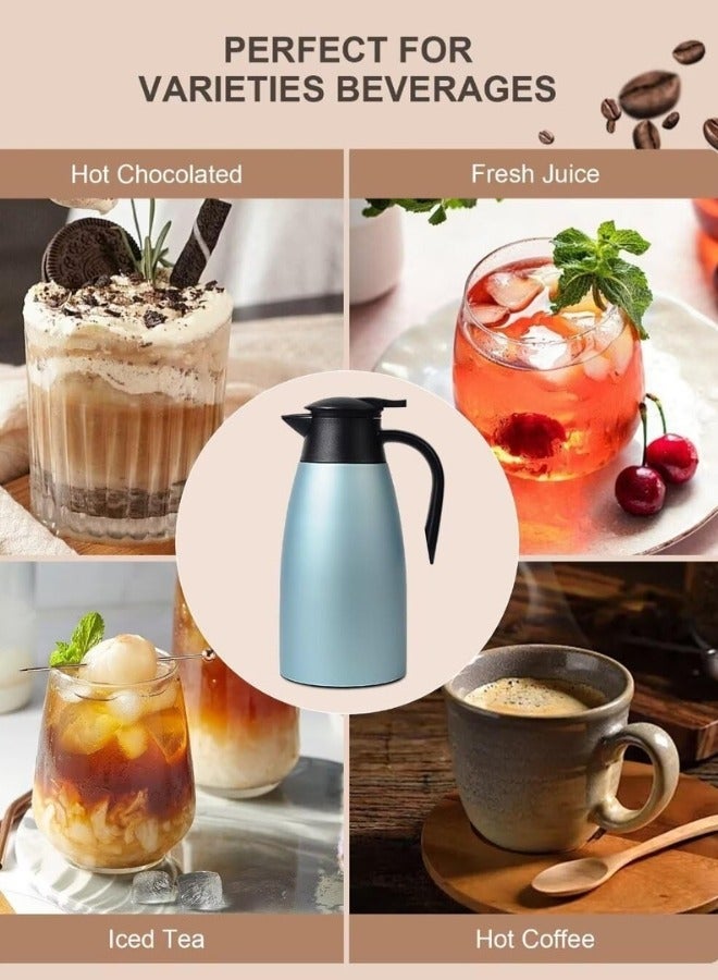 ترمس قهوة حراري معزول بسعة 2 لتر مع غطاء لحفظ درجة الحرارة، مصنوع من الفولاذ المقاوم للصدأ للقهوة والماء الساخن والشاي والمشروبات الباردة - ازرق - Image 5
