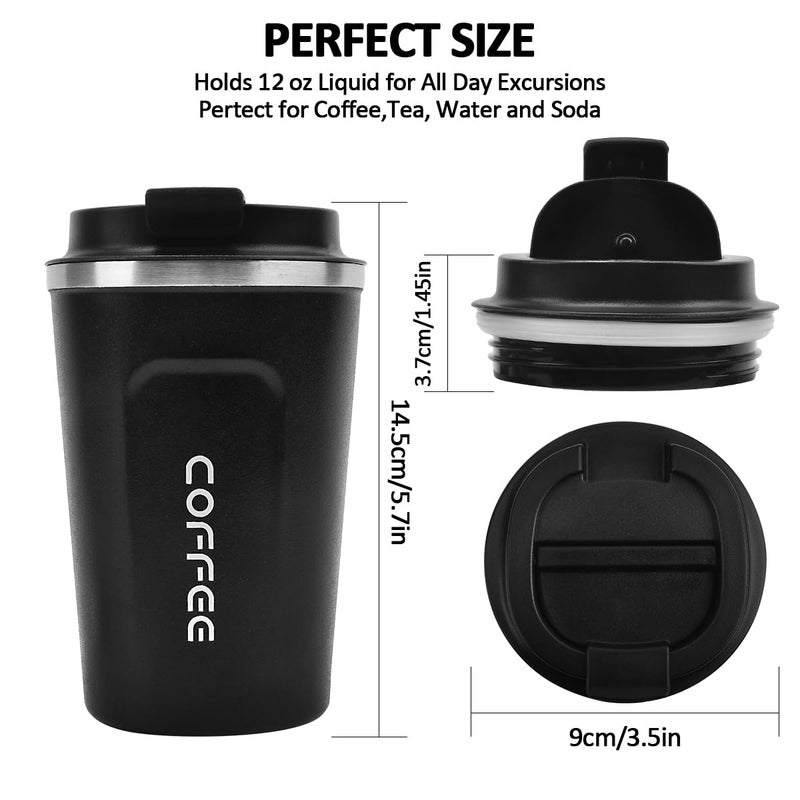 CS COSDDI 12 oz Stainless Steel Vacuum Insulated Tumbler - Coffee Travel Mug Spill Proof with Lid - Thermos Cup for Keep Hot/Ice Coffee Tea and Beer (Black) - Image 3