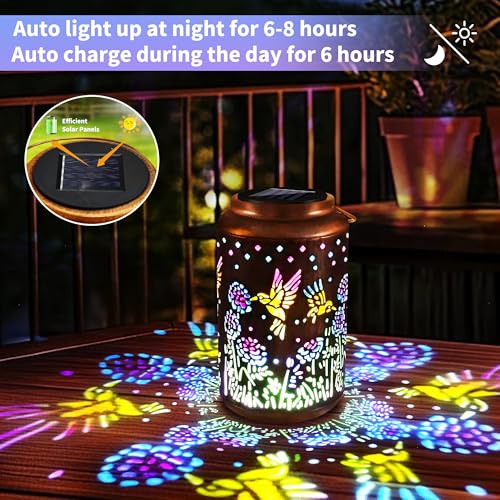 ODEETRONIC 2 Pack Warm White Outdoor Hanging Solar Garden Lanterns with Star Projection, Retro Hollowed-Out LED Lights, Waterproof for Yard Patio Lawn Porch Pathway Garden - Image 4