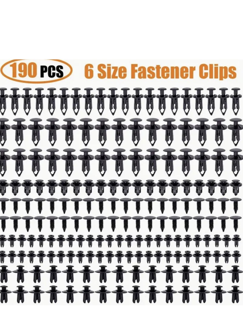 Generic 190pcs Car Retainer Clips Kit - 6 Sizes Of Plastic Fasteners For Automotive Trim Panel Push Pin Clip, Auto Body Bumper Fender Rivet Set For Trucks  Motorcycles  - Image 1