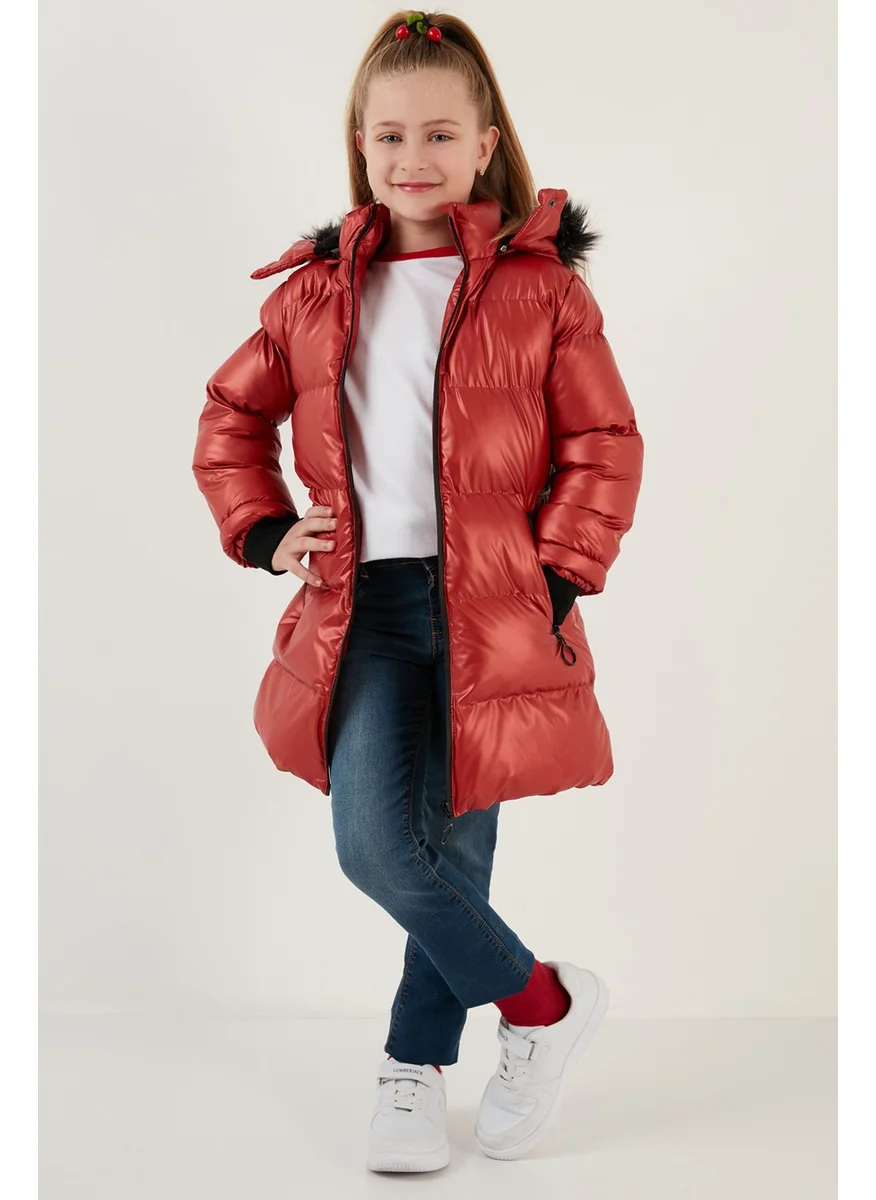 Lela Plush Lined Faux Fur Collar Removable Hooded Winter Coat Girls' Coat 5761908