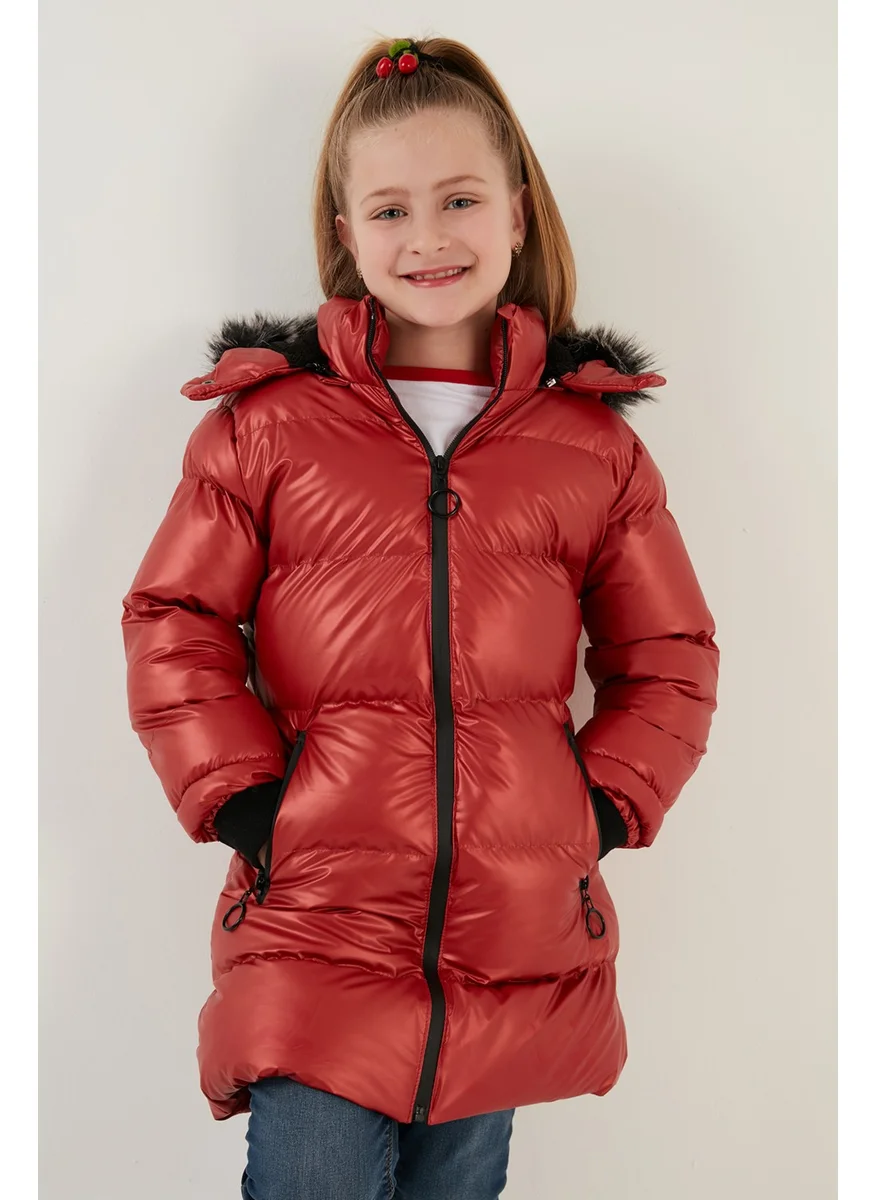 Lela Plush Lined Faux Fur Collar Removable Hooded Winter Coat Girls' Coat 5761908