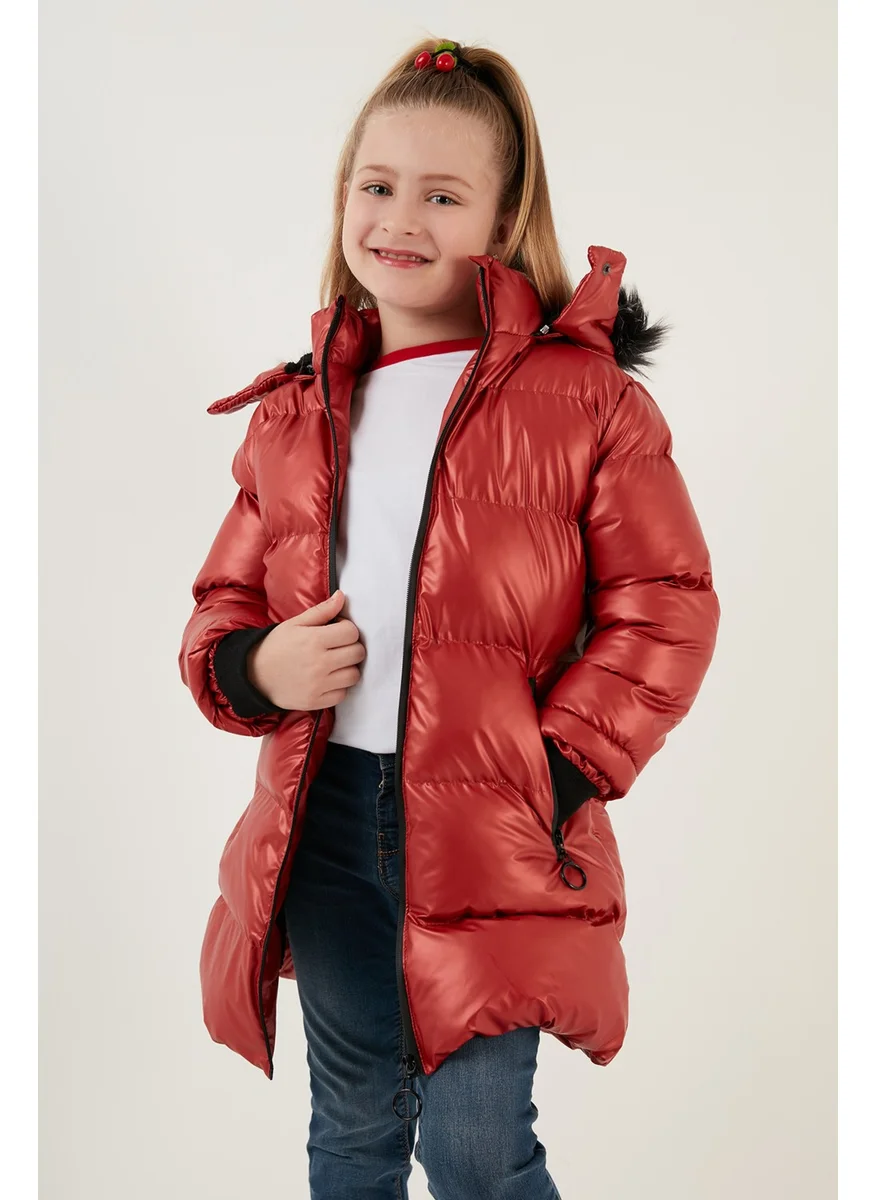 Lela Plush Lined Faux Fur Collar Removable Hooded Winter Coat Girls' Coat 5761908
