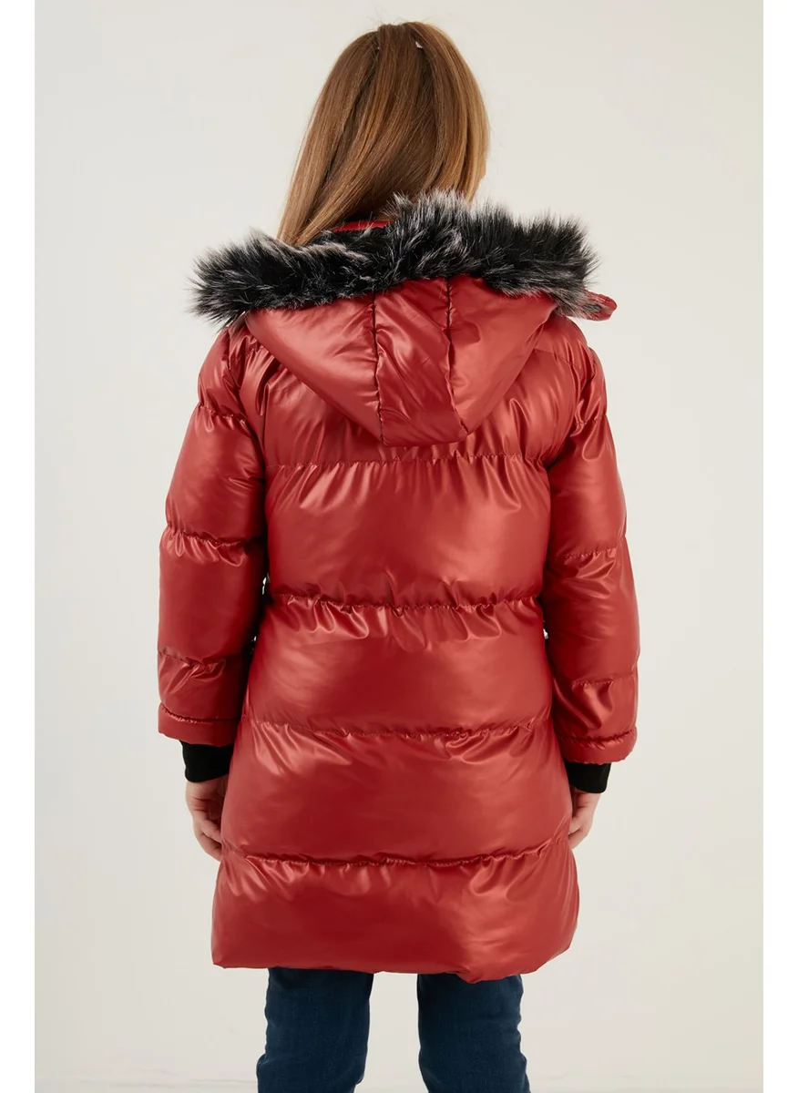 Lela Plush Lined Faux Fur Collar Removable Hooded Winter Coat Girls' Coat 5761908