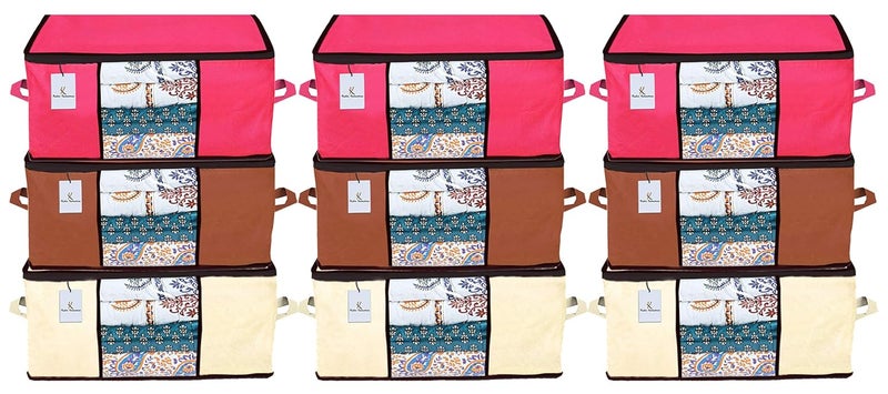 Kuber Industries Underbed Storage Bag Storage Organiser Blanket Cover Set of 9 Extra Large Size IvoryPinkDark BrownCTKTC23953 - Image 1