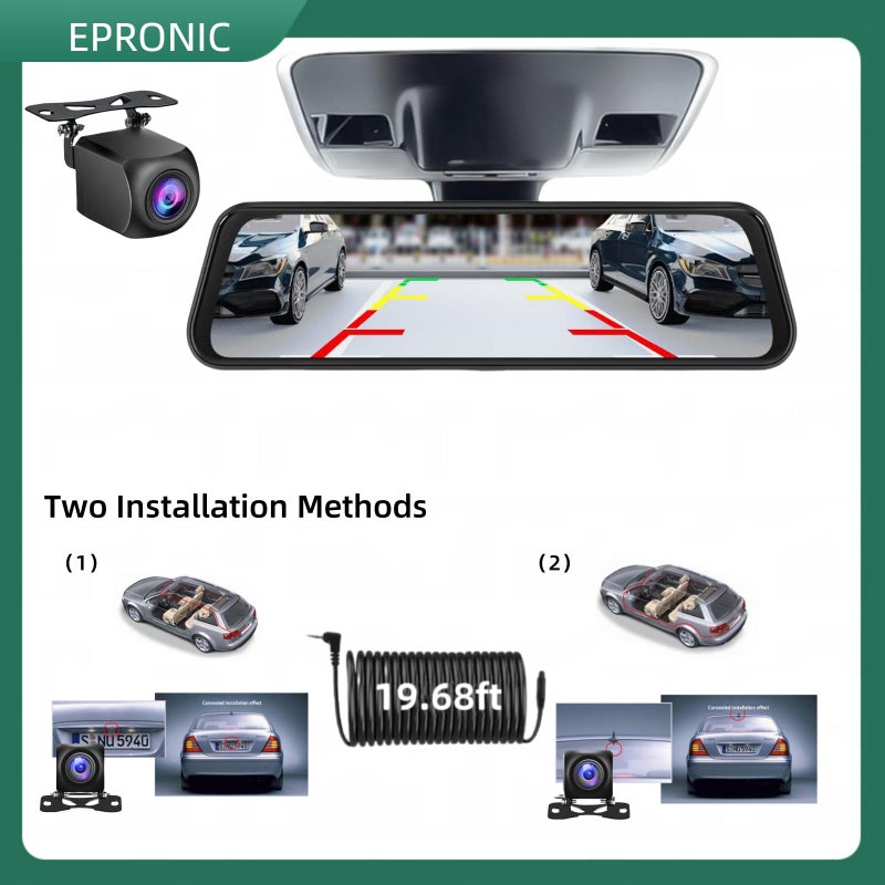 Epronic 4 Pin Backup Camera for Mirror Dash Cam AHD1080P, 4 Pin to 2.5mm Jack Vehicle Backup Camera Dash Cam Front/Rear View Camera 19.68ft Extension Cable - Image 3
