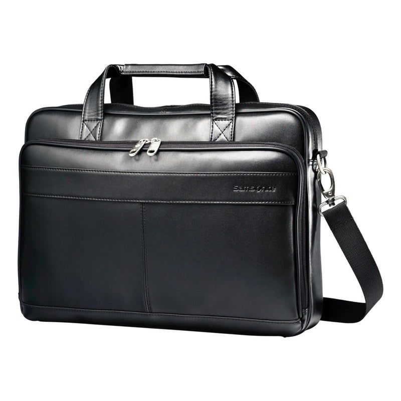 Samsonite Leather Slim Briefcase, Black, 16 Inch - Image 1