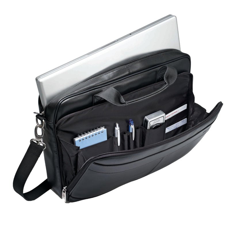 Samsonite Leather Slim Briefcase, Black, 16 Inch - Image 2