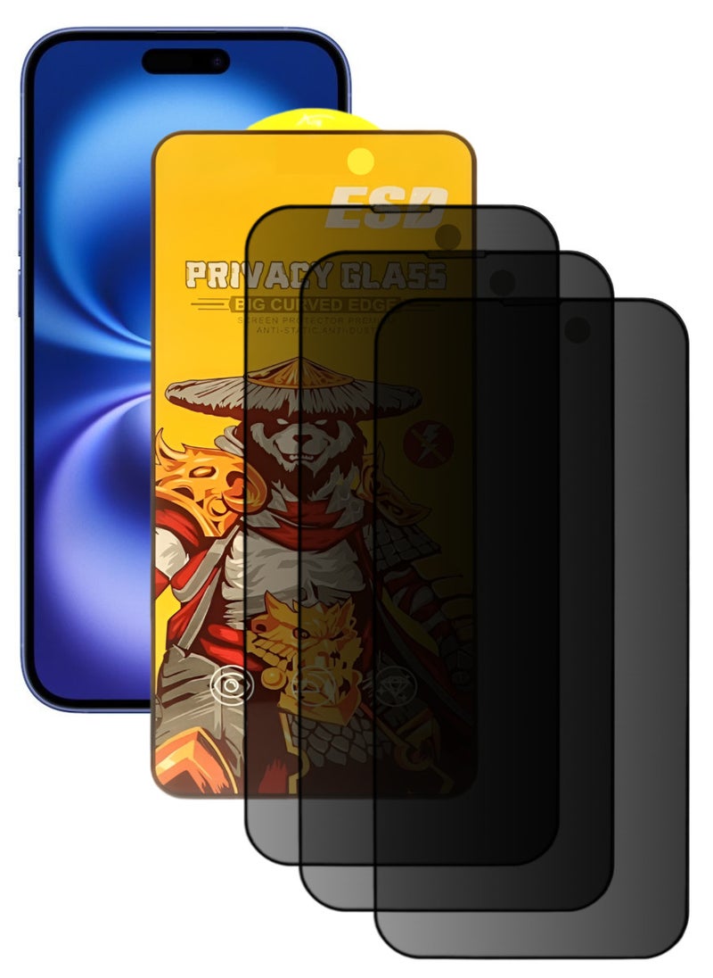 ESD 3 Pieces Tempered Dustproof Privacy Glass Screen Protector Compatible For iPhone 16 - Image 1