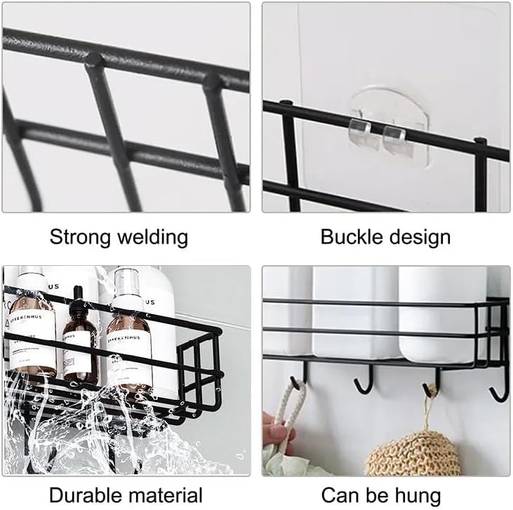 Smart Saver 2 Pack Shower Caddy Shelf Organizer Rack, Self Adhesive Black Bathroom Shelves Basket, Home Kitchen Wall Inside Organization - Image 4