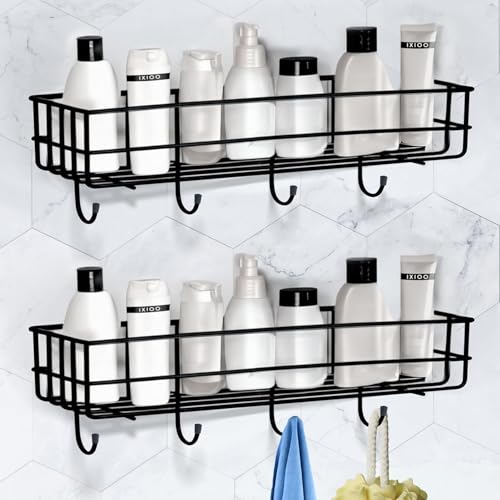 Smart Saver 2 Pack Shower Caddy Shelf Organizer Rack, Self Adhesive Black Bathroom Shelves Basket, Home Kitchen Wall Inside Organization - Image 1