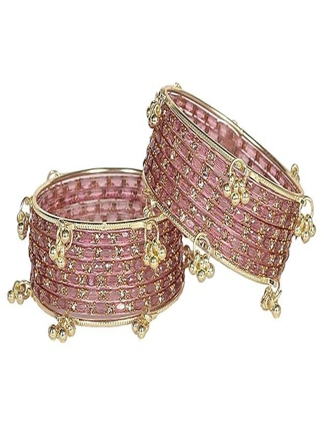BANGLESKART مجموعة أساور بانغلسكارت الكشميرية المزينة بخرز غونغرو على شكل قطرات المطر، للنساء والفتيات، 16 قطعة، لون وردي فاتح - Image 3