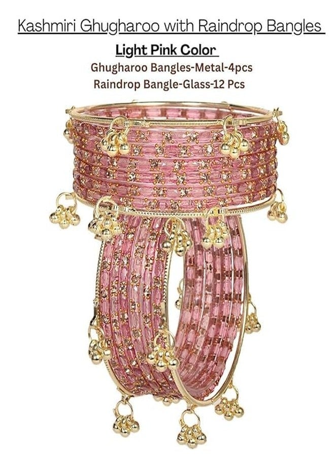 BANGLESKART مجموعة أساور بانغلسكارت الكشميرية المزينة بخرز غونغرو على شكل قطرات المطر، للنساء والفتيات، 16 قطعة، لون وردي فاتح - Image 2