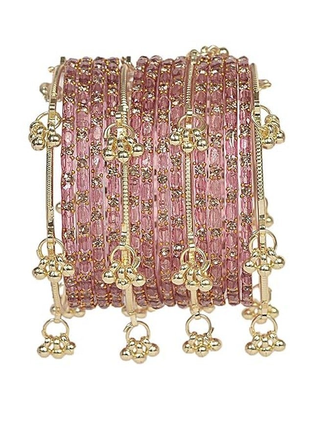 BANGLESKART مجموعة أساور بانغلسكارت الكشميرية المزينة بخرز غونغرو على شكل قطرات المطر، للنساء والفتيات، 16 قطعة، لون وردي فاتح - Image 1