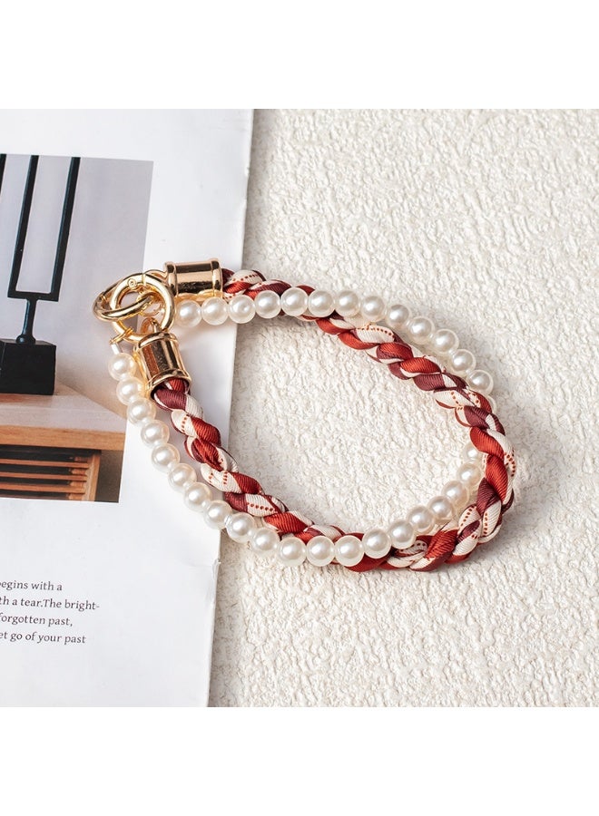 NIBEMINENT Beaded Phone Lanyard, Anti Lost Removable Wrist Strap, Cartoon Bracelet Pendant, Phone Keychain Lanyard,3/Red