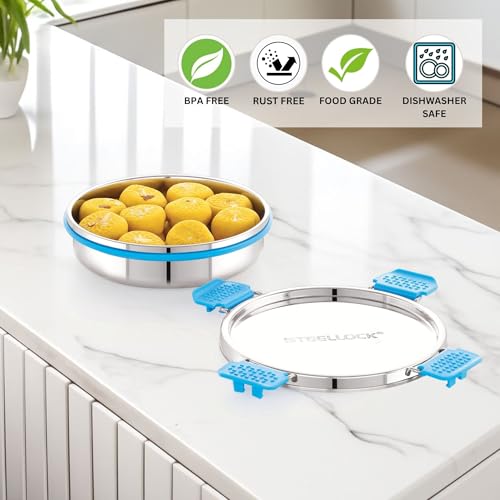 STEELLOCK PRO Stainless Steel Container/Dabba/Lunch Box with Steel Lid Airtight for Food Storage, Easy to Carry, Leak Proof and Stackable (SLP-140/450 ML). - Image 5