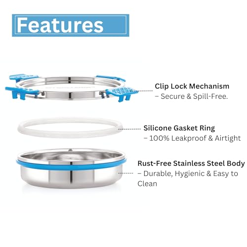 STEELLOCK PRO Stainless Steel Container/Dabba/Lunch Box with Steel Lid Airtight for Food Storage, Easy to Carry, Leak Proof and Stackable (SLP-140/450 ML). - Image 3